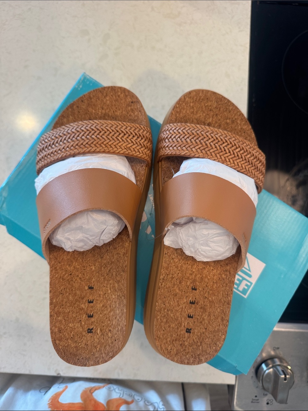 Reef Women's Brown Two-Band Cork Slide Sandals